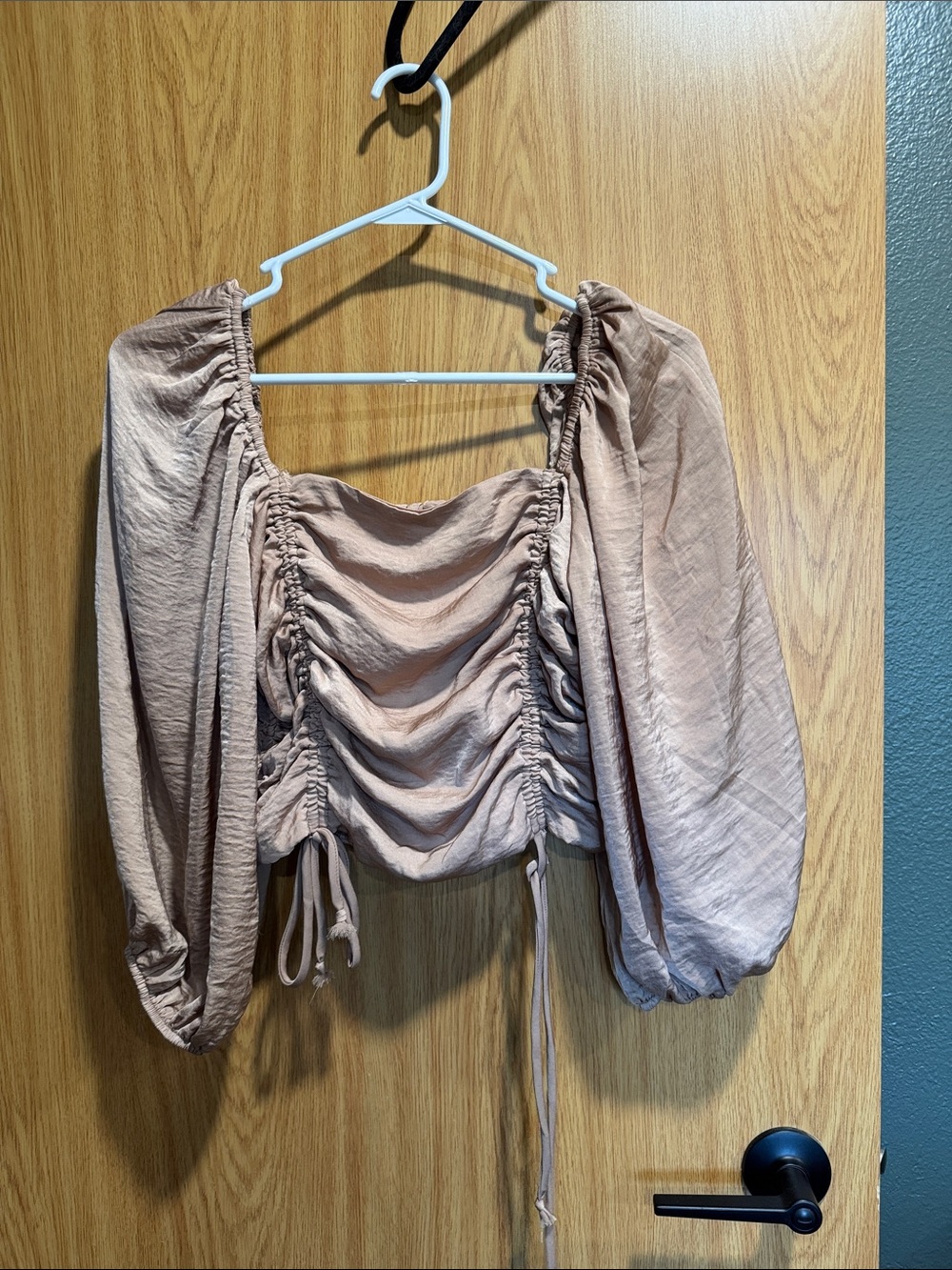HYFVE Blush Ruched Peasant Crop Top